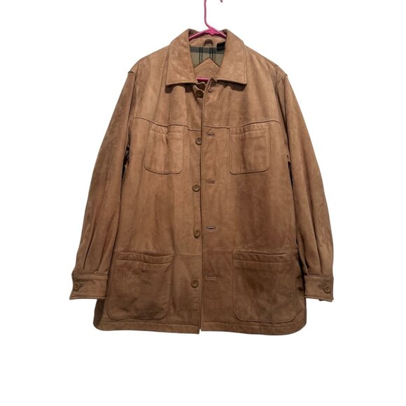 Roundtree Yorke Soft Suede Leather Barn Chore Coat Jacket Large Brown Western - Picture 1 of 16